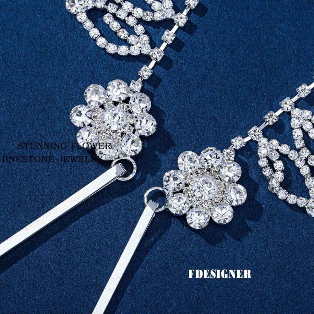 Rhinestone Head Chain Silver Boho Jewelry Wedding Bridal Hair Accessory - Picture 4 of 7